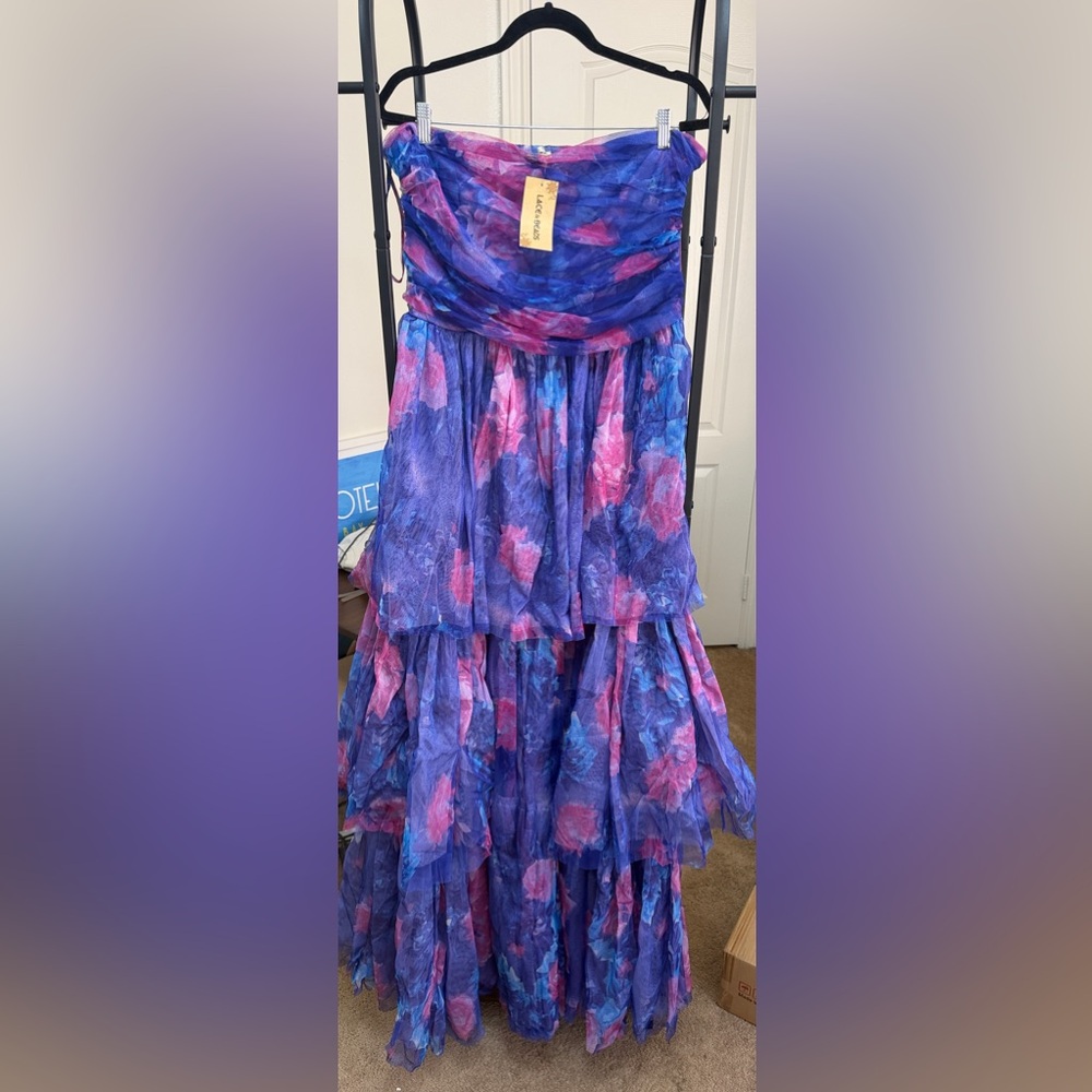 Lace & Beads Bandeau High-Low Maxi Dress | UK 16 / US 12 | NWT